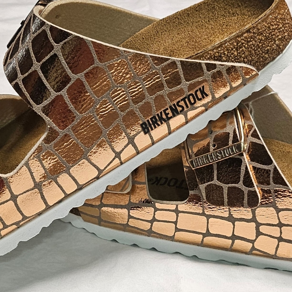 Birkenstock Arizona Gator Gleam Sandals Womens Size 41 / US 10  Copper NWT - Picture 2 of 11